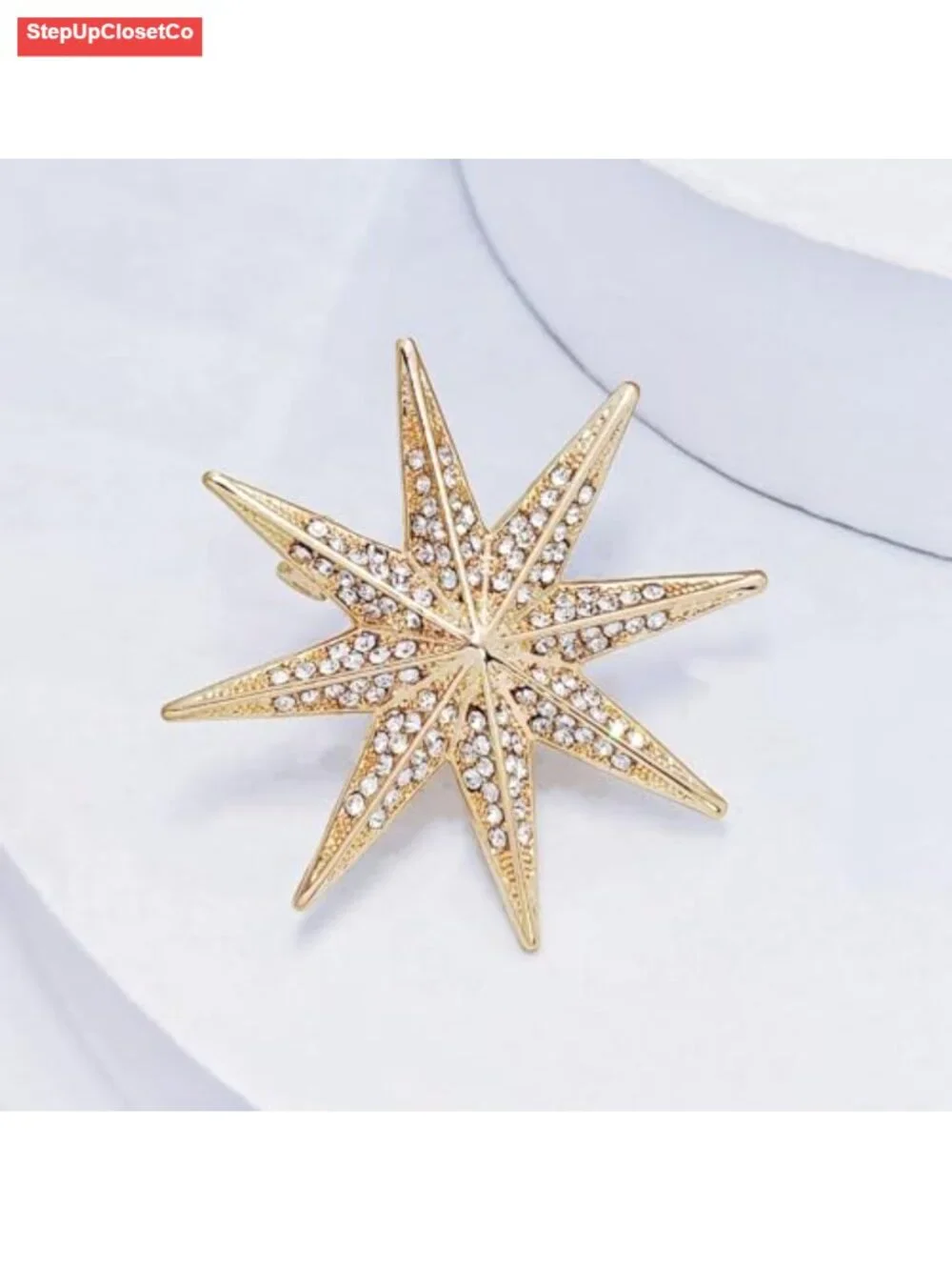 Vintage Gold-Tone Starburst Crystal Rhinestone Brooch Pin for Women